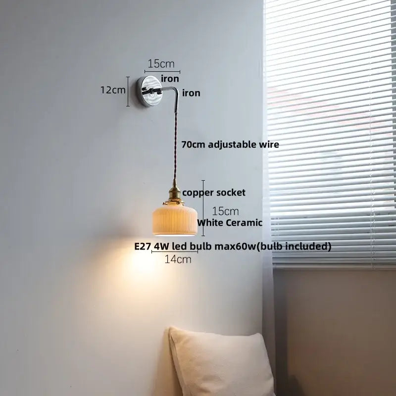 Vintage wall lamp with white ceramic shade copper socket iron bracket decorbites ceramic canopy led for bedroom decor