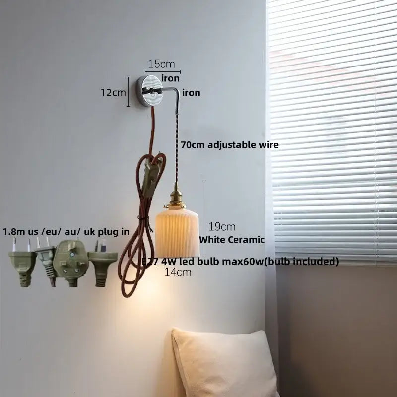 White ceramic wall lamp with brass-finished fixture and adjustable wire for decorbites ceramic canopy led bedroom decor