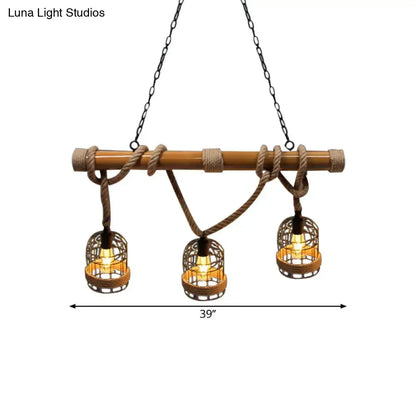 Decorbites vintage rust birdcage shade pendant lighting with three woven metal shades and adjustable rope island light