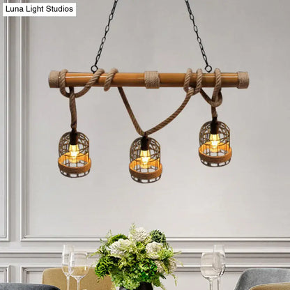 Rustic decorbites vintage rust metal island light with three rope-wrapped birdcage led incandescent fluorescent fixtures