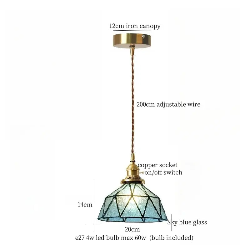 Vintage scalloped cream glass led pendant light with 12cm iron canopy and twisted copper wire suspension for kitchen decor