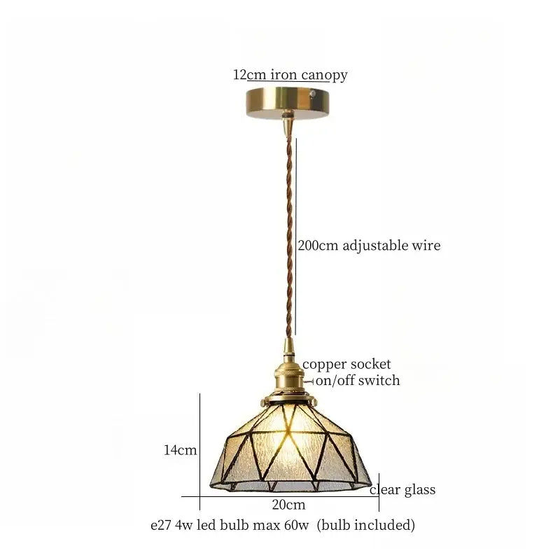 Vintage scalloped cream glass led pendant light with brass iron canopy and twisted copper wire for kitchen decorbites cream glass