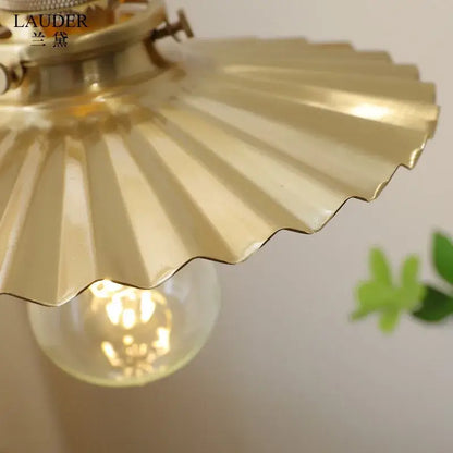 Gold-toned brass fan-shaped pendant lights with warm bulb for decorbites copper walnut led dining room decor