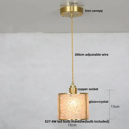 Vintage seafoam green and copper walnut led pendant with gold-toned textured glass crystal shade copper walnut led decorbites