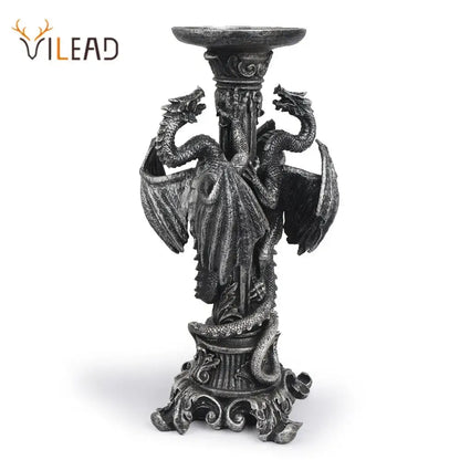 Antique-style black dragon candlestick sculpture with intricate details and ornate base for dining room decor