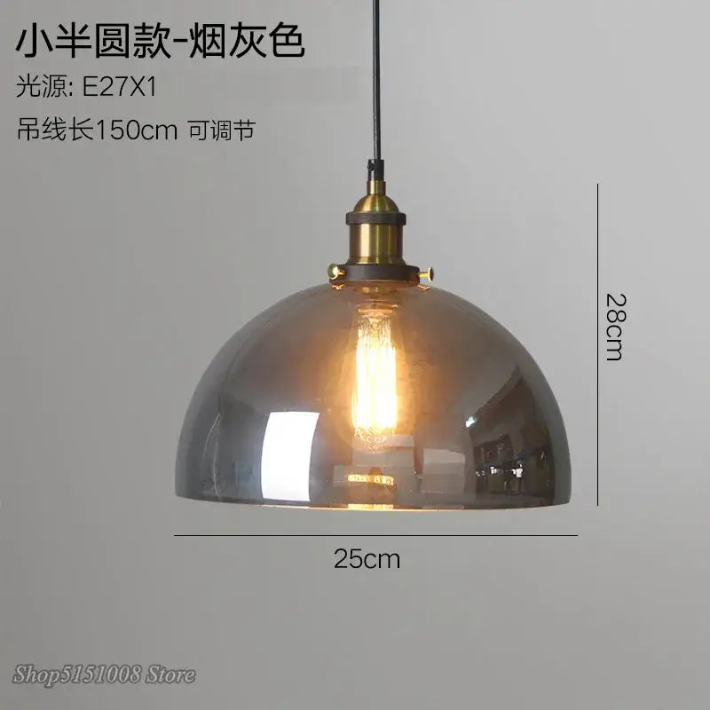Vintage smoky grey glass pendant light set of 4 with decorbites smoky grey finish brass accents and edison bulb