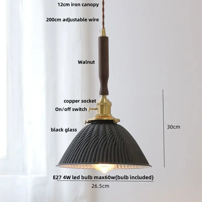 Black ribbed glass pendant lights with walnut iron canopy and brass hardware for decorbites colorful glass led dining room decor