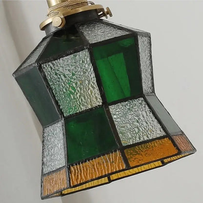 Vintage stained glass colorful glass led pendant lights featuring geometric green amber and frosted glass for dining room decorbites decor