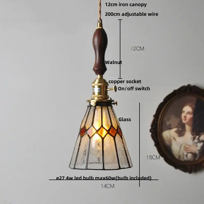 Vintage stained glass colorful glass led pendant light with amber panels and copper wire for dining room decorbites colorful glass