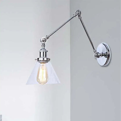 Chrome finished adjustable wall sconce with clear glass shade and exposed edison bulb from decorbites vintage style lighting