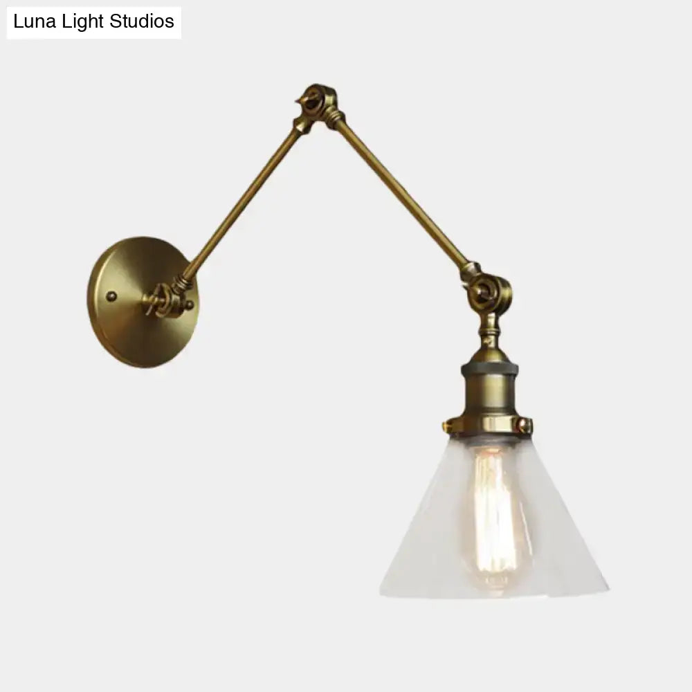 Decorbites vintage style wall sconce with adjustable satin brass finish clear glass shade and exposed filament bulb for living room lighting