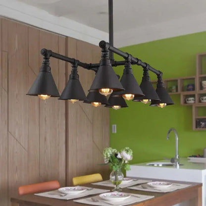 Decorbites vintage style black metal island chandelier with six conical shades and exposed filament bulbs 220v-240v 110v-120v