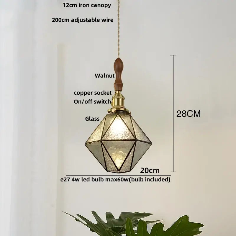 Vintage teal blue glass led pendant light with brass-finished copper socket and walnut handle for decorbites blue glass decor