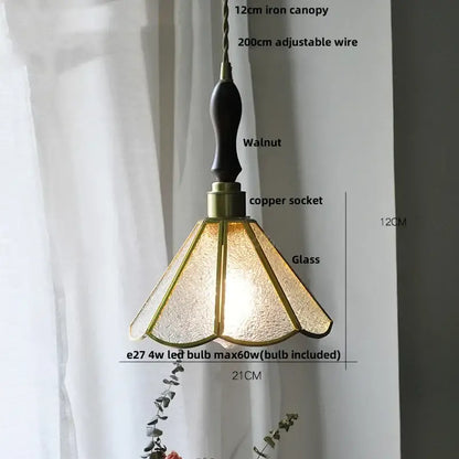 Vintage teal blue glass led pendant light with warm-toned textured glass and walnut iron canopy for kitchen decorbites blue glass