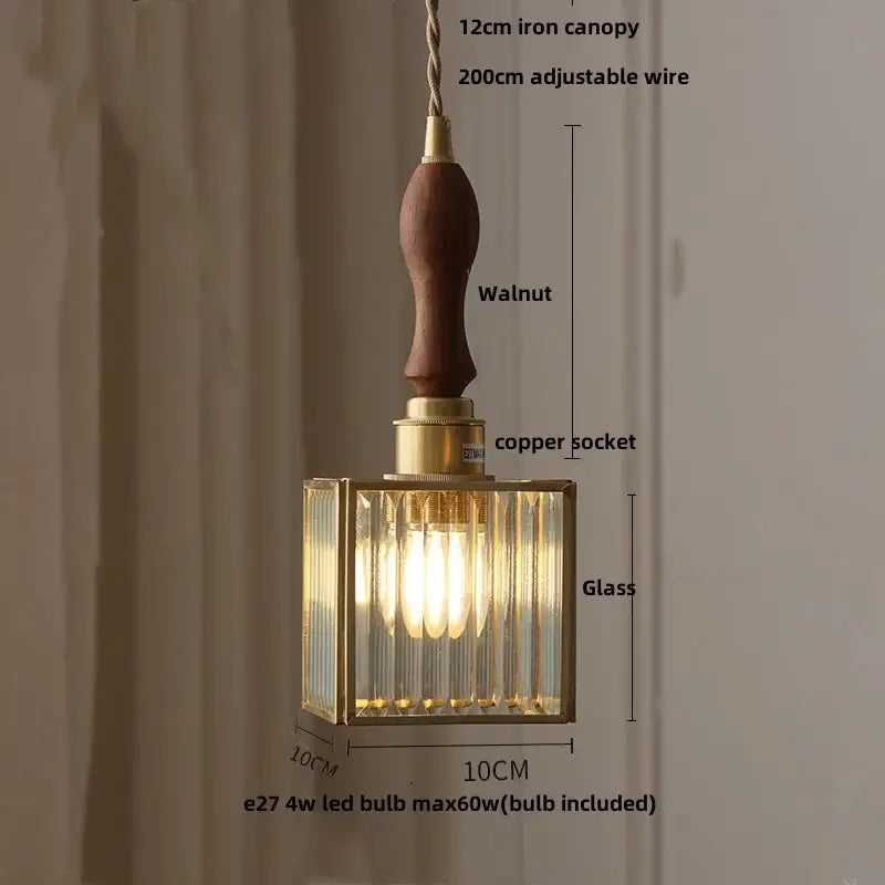 Vintage walnut and green glass led wood pendant light with brass frame and walnut-finished iron canopy for dining room decorbites led wood walnut