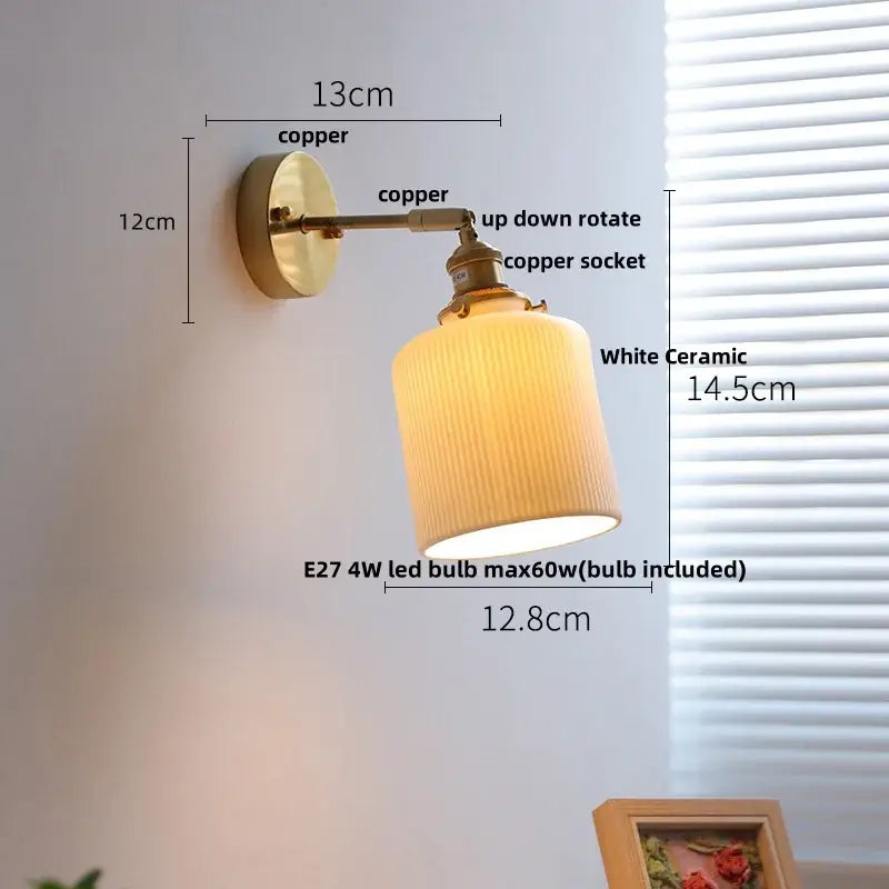 Vintage white ceramic and copper canopy led wall sconce featuring copper decorbites copper canopy bedroom light