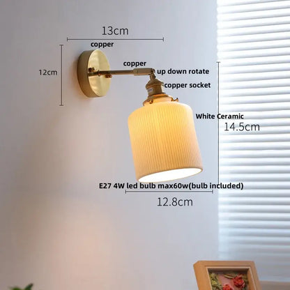 Vintage white ceramic canopy led wall sconce with copper base for bedroom decorbites ceramic canopy wall sconce decor