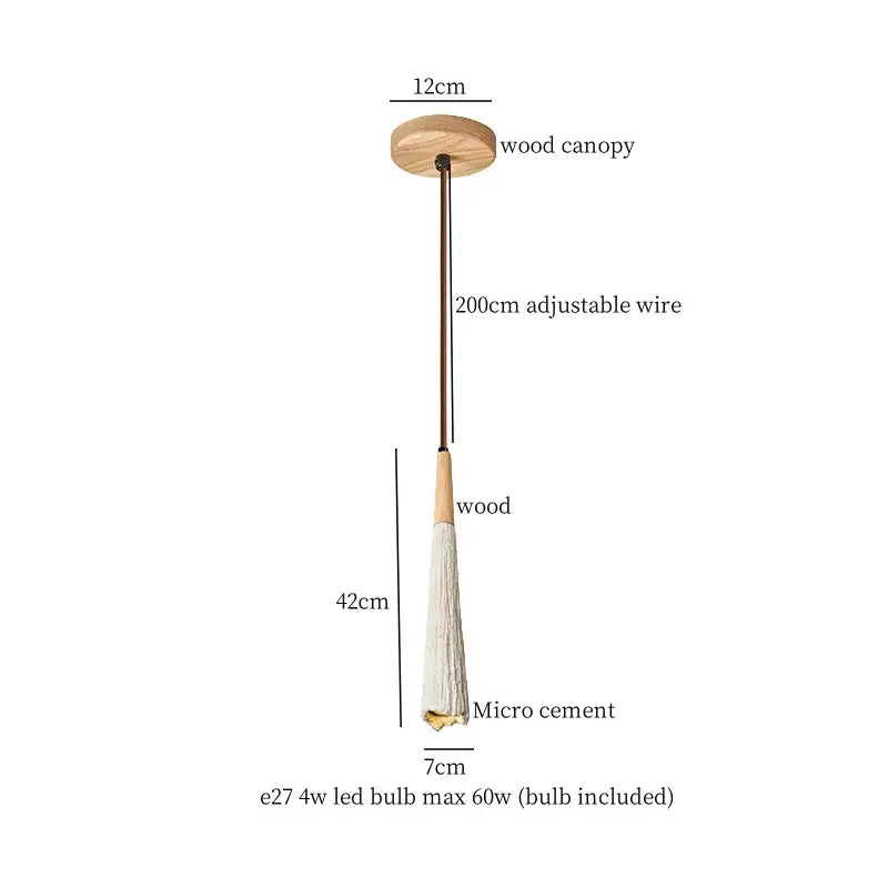 Wabi sabi beige cement pendant light with wood top and bronze stem featuring textured white shade for dining room decorbites cement pendant