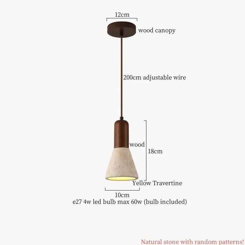 Modern cement pendant light with dark wood canopy and yellow travertine shade for dining room decorbites cement pendant