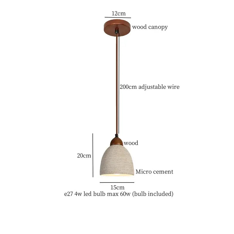 Wabi sabi beige cement pendant light with textured off-white micro cement shade wooden canopy and adjustable wire decorbites cement pendant