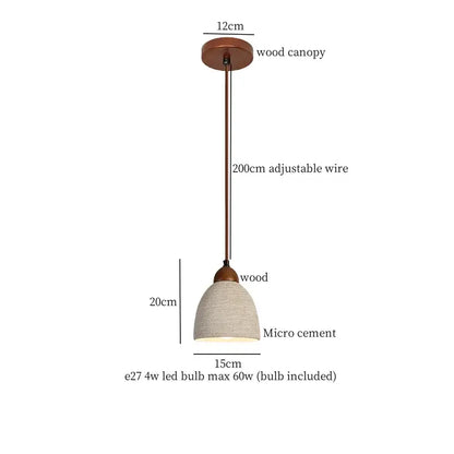 Wabi sabi beige cement pendant light with textured off-white micro cement shade wooden canopy and adjustable wire decorbites cement pendant
