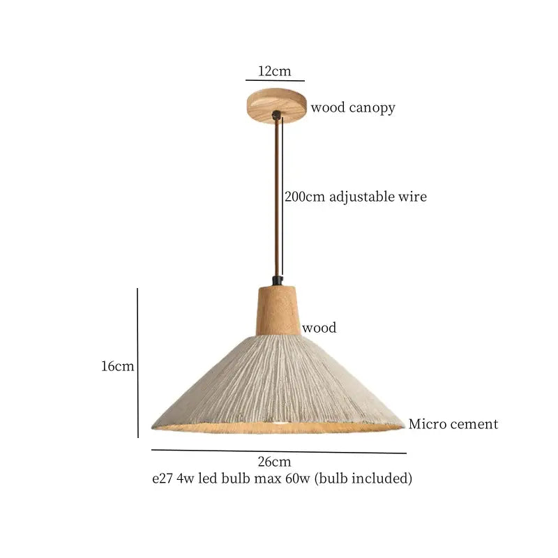 Wabi sabi beige cement pendant light with natural wood canopy and textured micro cement shade for dining room decorbites cement pendant