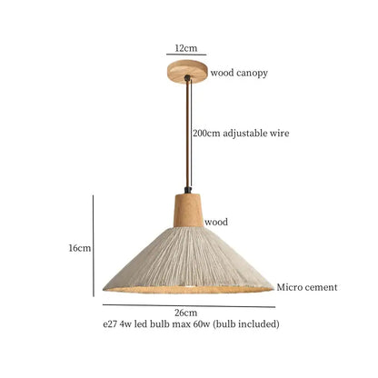 Wabi sabi beige cement pendant light with natural wood canopy and textured micro cement shade for dining room decorbites cement pendant