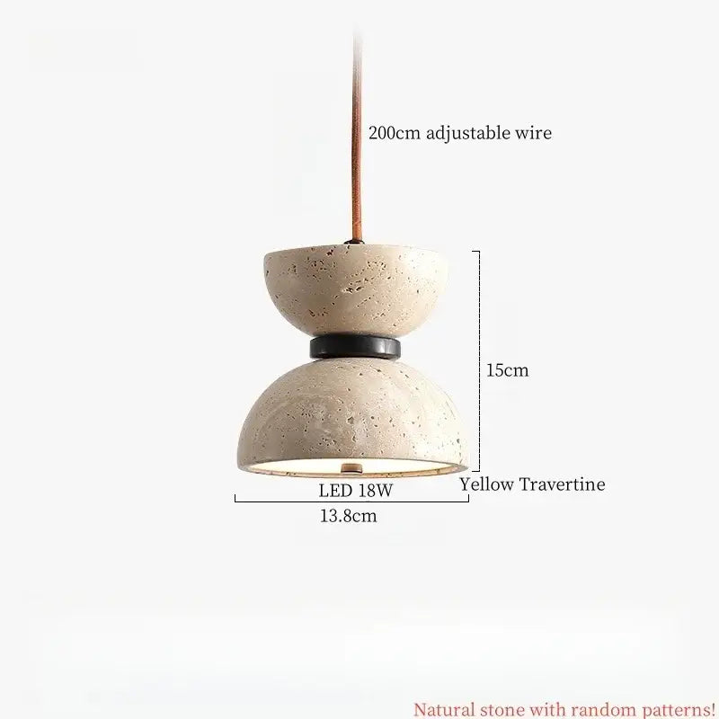Yellow travertine pendant light with textured natural stone finish and two dome shades for dining room decorbites cement pendant