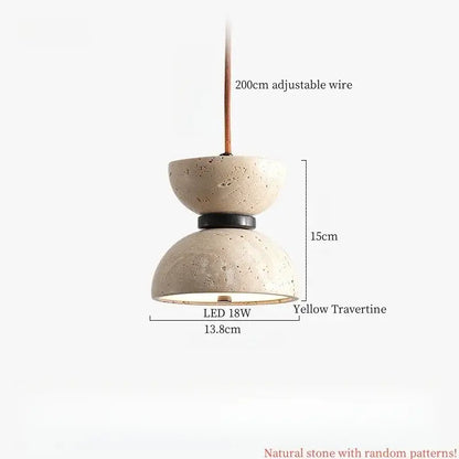 Yellow travertine pendant light with textured natural stone finish and two dome shades for dining room decorbites cement pendant