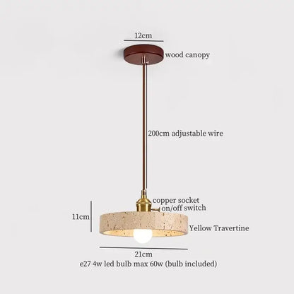 Yellow travertine cement pendant light with bronze wood canopy and adjustable copper wire for dining room decorbites cement pendant