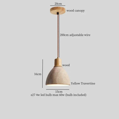 Minimalist pendant lights with natural wood canopy and led yellow travertine shade for dining room decorbites led yellow