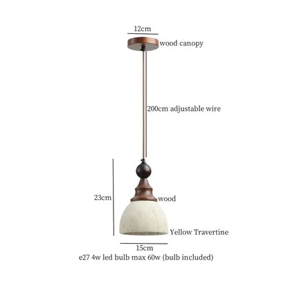 A rustic beige concrete pendant light with wood canopy and led yellow travertine shade for dining room decorbites led yellow