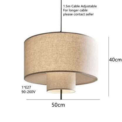 Beige linen-textured two-tier pendant lamp with 1.5m adjustable cable and e27 socket by decorbites bohemia wabi sabi