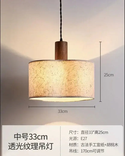 Decorbites cream wabi-sabi chandelier lamp with textured handmade paper shade and wooden top pendant light decorbites cream