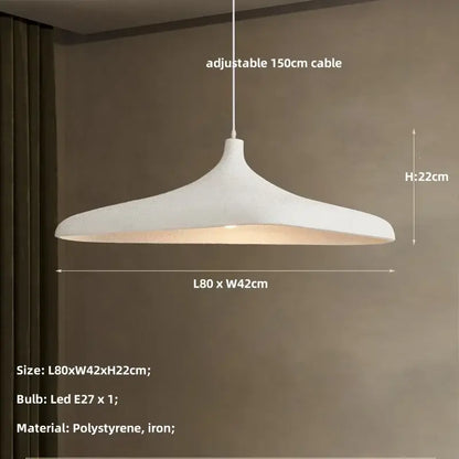 Wabi sabi cream pendant light with high polymer flared design in polystyrene and iron for dining room lighting