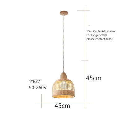 A woven rattan decorbites bamboo pendant lamp in natural beige with 1.5m adjustable cable for dining room island