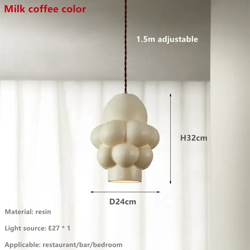 A milk coffee-colored resin pendant light with a cloud-like bubble design and adjustable cord for creamy wind led decorbites