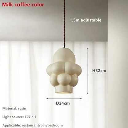 A milk coffee-colored resin pendant light with a cloud-like bubble design and adjustable cord for creamy wind led decorbites