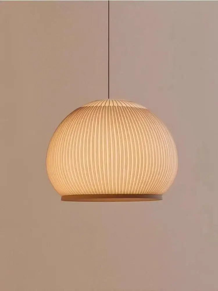 Warm-toned spherical woven paper pendant lamp with vertical ribbed texture decorbites light luxury chandelier