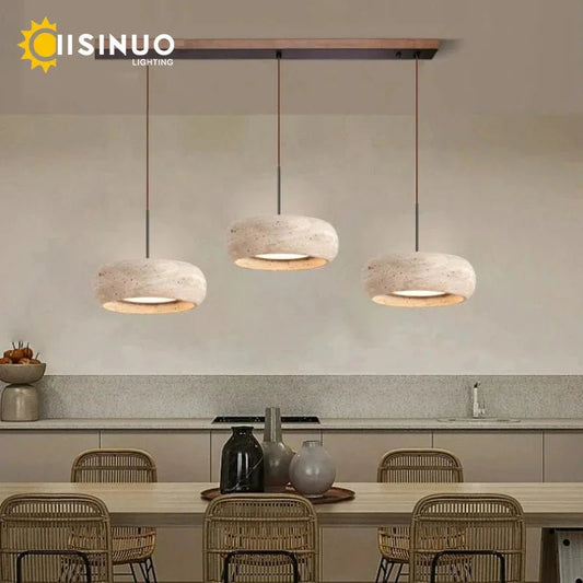 Wabi-Sabi Round Travertine Stone Pendant Light - Decorbites