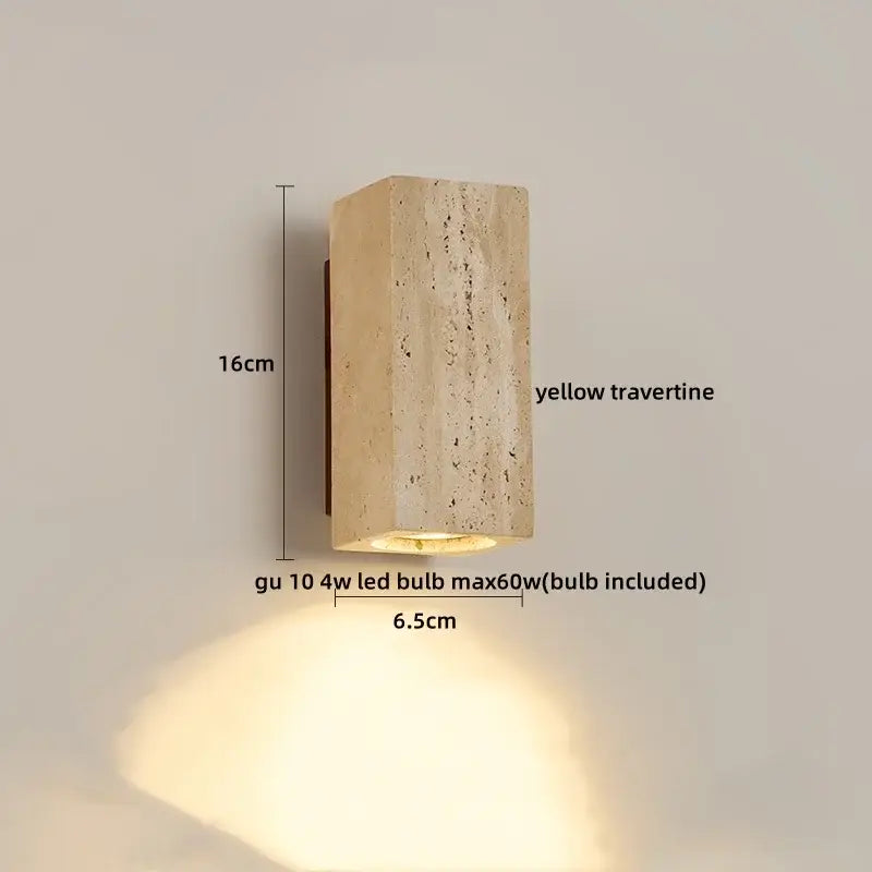 Yellow travertine rectangular wall lights with textured natural stone finish and gu10 led bulb for bedroom decorbites led wall