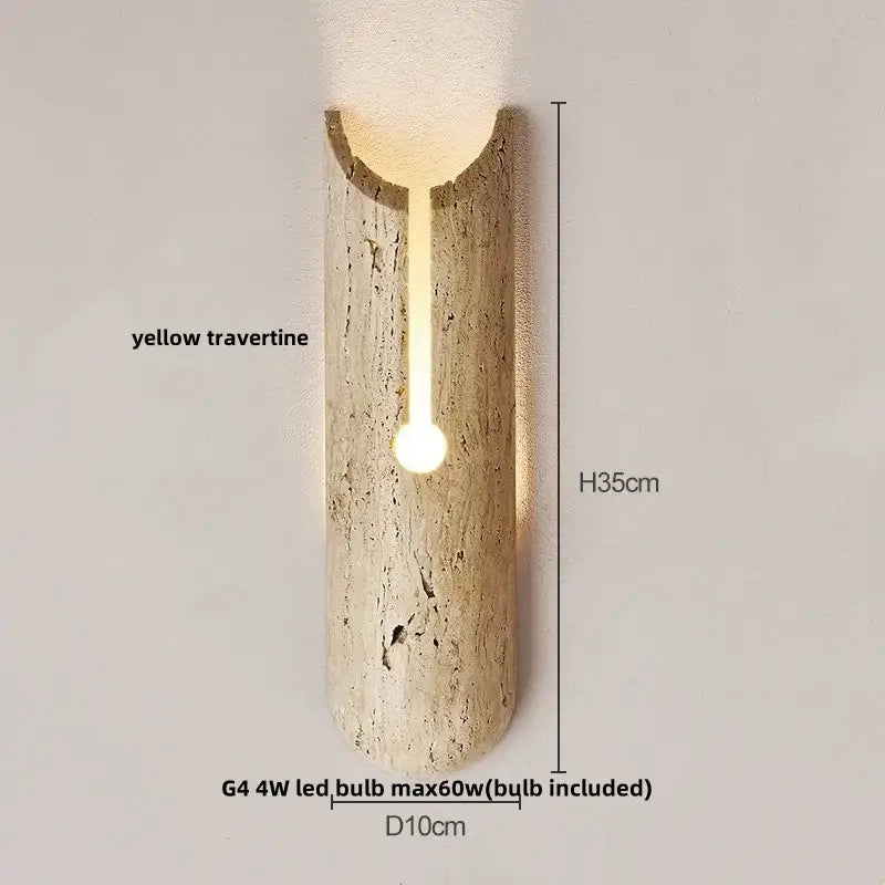 A sleek yellow travertine wall light with curved design and integrated led light for bedroom decorbites led wall lights