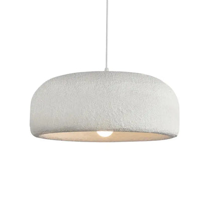 Wabi sabi textured white ceramic led pendant light with matte finish and curved dome shape for dining room