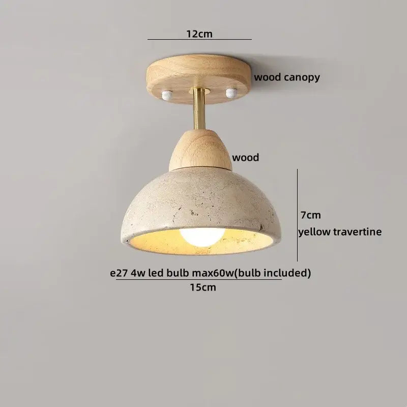 Wabi sabi travertine and wood acrylic led ceiling lamp with yellow travertine dome shade for bedroom decorbites acrylic led ceiling light