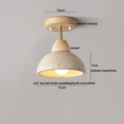 Wabi sabi travertine and wood acrylic led ceiling lamp with yellow travertine dome shade for bedroom decorbites acrylic led ceiling light