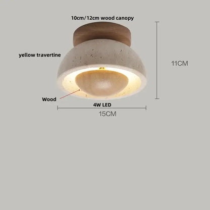 A wabi sabi travertine and wood acrylic led ceiling lamp with warm glow and yellow travertine dome decorbites acrylic led ceiling