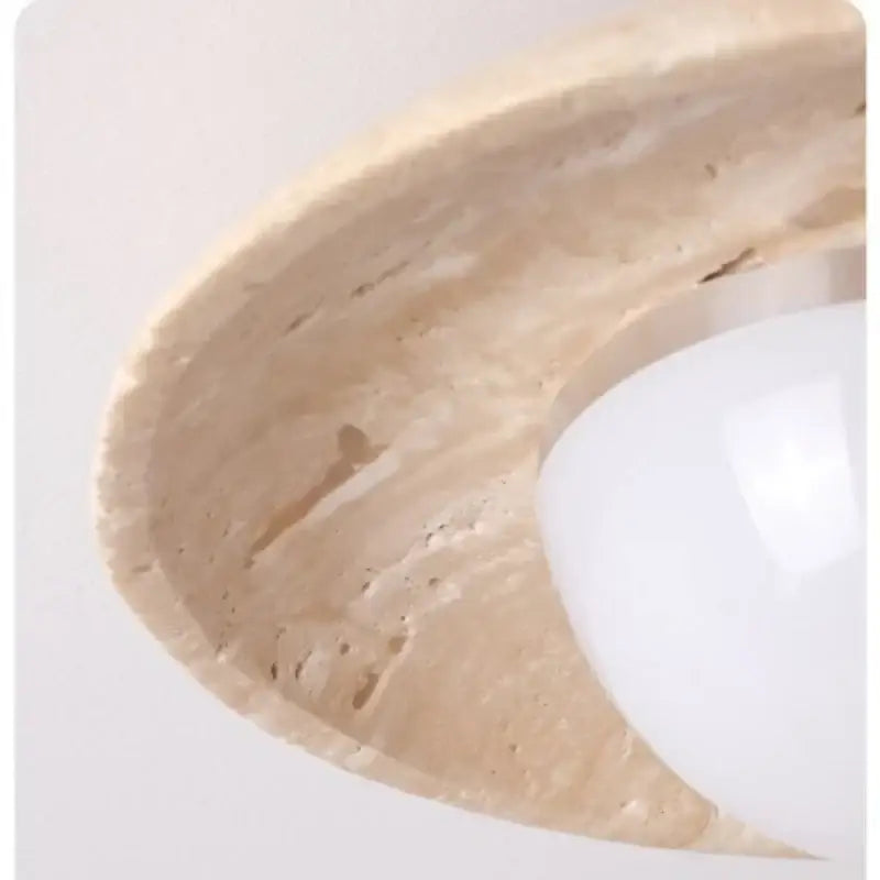 Beige travertine ceiling lamp with curved natural texture and smooth white acrylic led ceiling shade for bedroom decorbites acrylic led