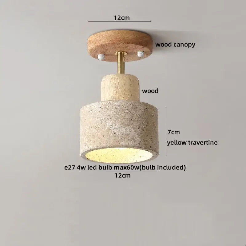 Rustic wabi sabi travertine and wood acrylic led ceiling lamp with yellow travertine shade for bedroom decorbites acrylic led ceiling decor