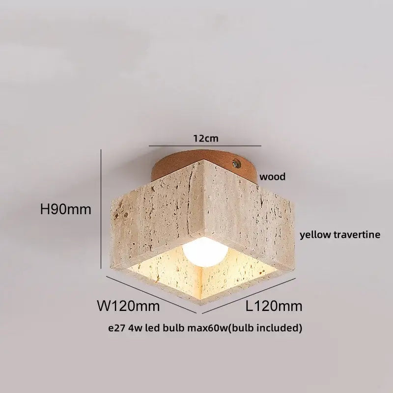 Modern hexagonal wabi sabi travertine and wood acrylic led ceiling lamp with integrated bulb for bedroom decorbites acrylic led