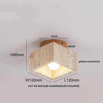 Modern hexagonal wabi sabi travertine and wood acrylic led ceiling lamp with integrated bulb for bedroom decorbites acrylic led